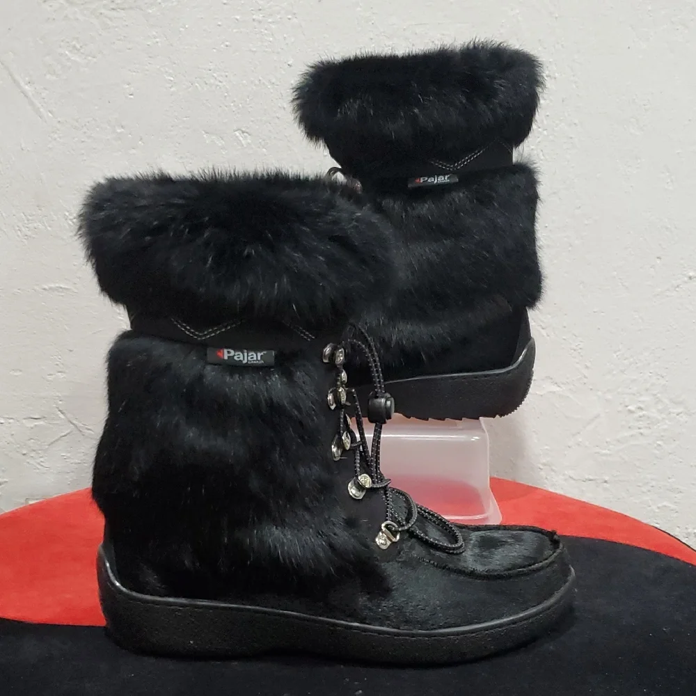 Pajar Bionda Black Faux Fur Lace-Up Winter Boots Size 41 Or 10 - 10.5